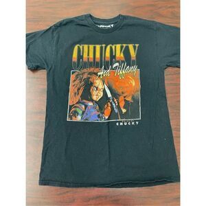 Chucky and Tiffany Spirit Halloween Black Short Sleeve Tee Shirt Size Medium